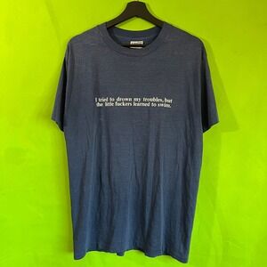 VTG Hanes Fifty-Fifty Funny Quote T-Shirt Blue XL Made in USA 90s Single
